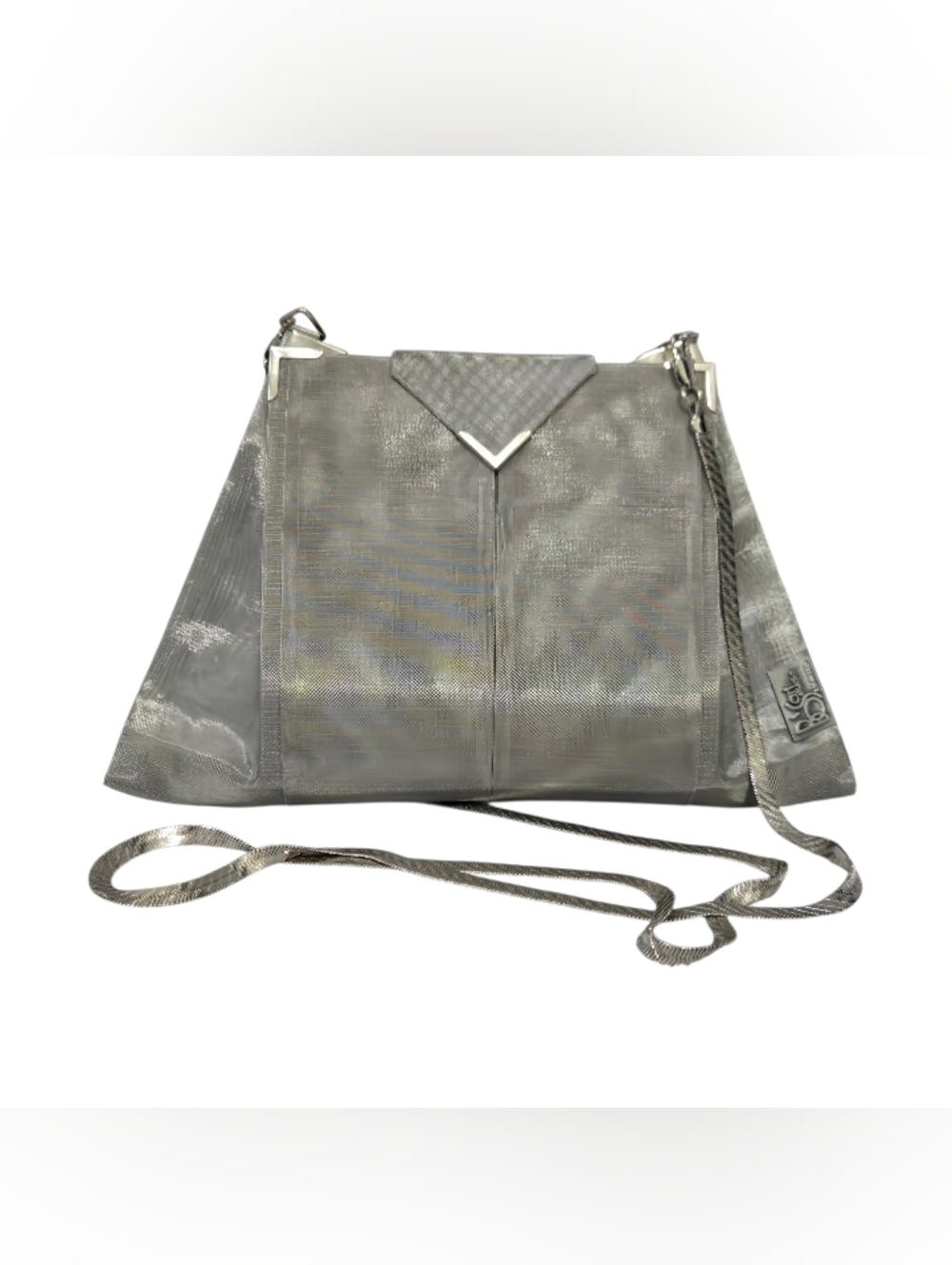 BO’s Art Studio Metallic Mesh Shoulder Bag Silver Geometric Clutch Chain Strap